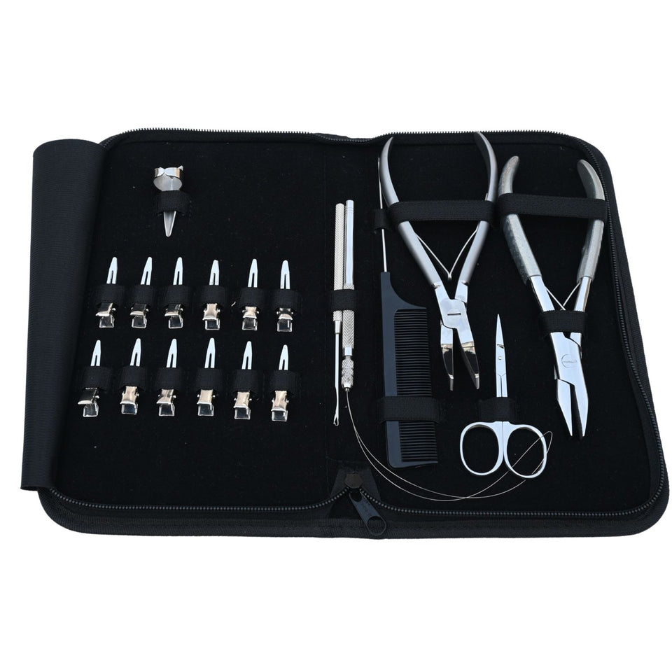 Heavy Duty Hair Extension Tool Kit with Curved Tape In Plier, Crimping Applicator - Cross Edge Corporation
