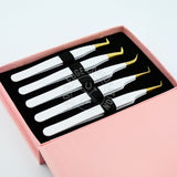 Fiber Tip Lash Tweezers - Matte White with Gold Tip