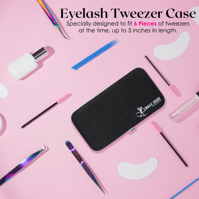 Black Magnetic 6 Pieces Eyelash Tweezers Organizer Case