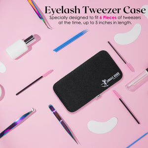 Black Magnetic 6 Pieces Eyelash Tweezers Organizer Case