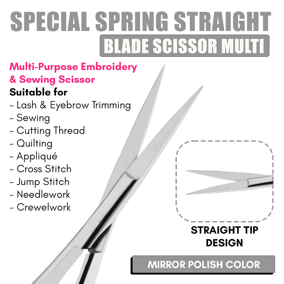 Eyebrow & Eyelash Shaping & Trimming Spring Scissors 5 Inch straight Snips Squeeze Scissors, Embroidery, Knitting Micro Tip Craft Scissors (Silver) - Cross Edge Corporation