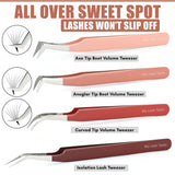 Eyelash Extension Tweezers Fiber Tip Lash Tweezers Isolation & Curved Tweezers (Set of 4)