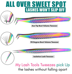 Rainbow Fiber Tip Lash Tweezers Volume Isolation Eyelash Tweezers Set (3pcs) - Cross Edge Corporation