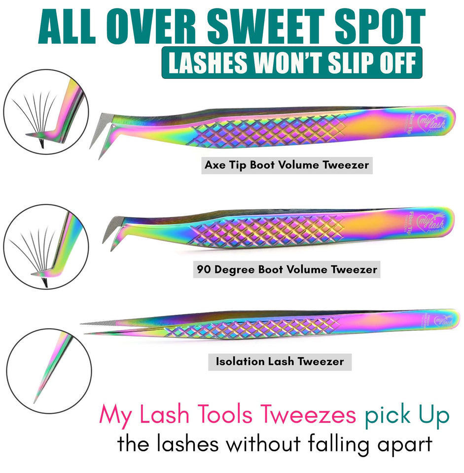 Rainbow Fiber Tip Lash Tweezers Volume Isolation Eyelash Tweezers Set (3pcs) - Cross Edge Corporation