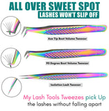 Rainbow Fiber Tip Lash Tweezers Volume Isolation Eyelash Tweezers Set (3pcs) - Cross Edge Corporation