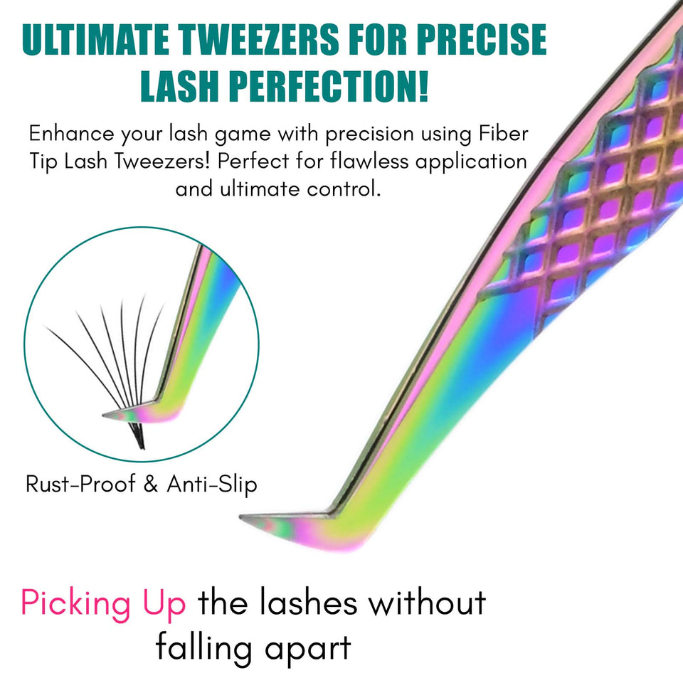 Rainbow Fiber Tip Lash Tweezers Volume Isolation Eyelash Tweezers Set (3pcs)