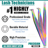 Rainbow Fiber Tip Lash Tweezers Volume Isolation Eyelash Tweezers Set (3pcs) - Cross Edge Corporation