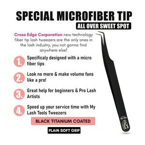 Fiber Tip Lash Tweezers Black for Eyelash Extensions - Cross Edge Corporation