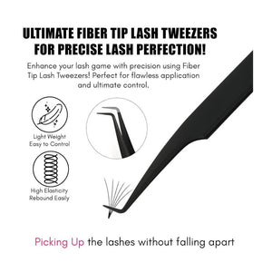Fiber Tip Lash Tweezers Black for Eyelash Extensions - Cross Edge Corporation