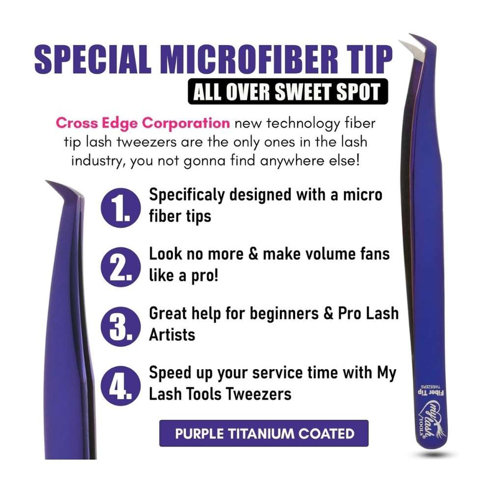 Purple Solo Fiber Tip Lash Tweezers for Eyelash Extensions - Cross Edge Corporation