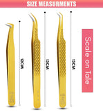 Gold Volume Boot Fiber Tip Lash Tweezers Set Curved Tweezers for Classics Set (3pcs) - Cross Edge Corporation