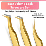 Gold Eyelash Extension Tweezers set Fiber Tip Lash Tweezers for Lash Extensions (3pcs)