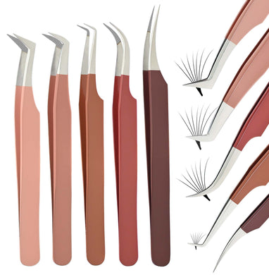 PRO Eyelash Extension Tweezers Set Fiber Tip Lash Tweezers for Lash Extensions (5pcs) - Cross Edge Corporation