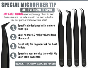 Eyelash Extension Tweezers Fiber Tip Lash Tweezers Volume Boot Tweezers (Black, 4Pcs) - Cross Edge Corporation