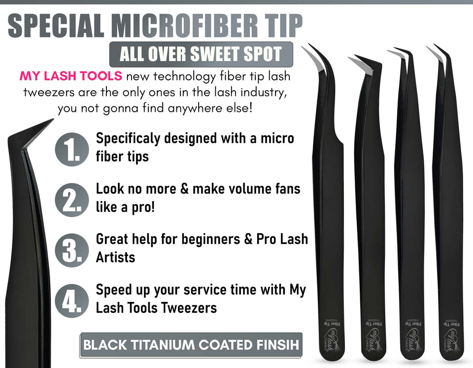 Eyelash Extension Tweezers Fiber Tip Lash Tweezers Volume Boot Tweezers (Black, 4Pcs) - Cross Edge Corporation