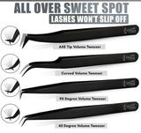 Eyelash Extension Tweezers Fiber Tip Lash Tweezers Volume Boot Tweezers (Black, 4Pcs) - Cross Edge Corporation