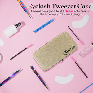 Gold Magnetic 6 Pieces Eyelash Tweezers Organizer Case