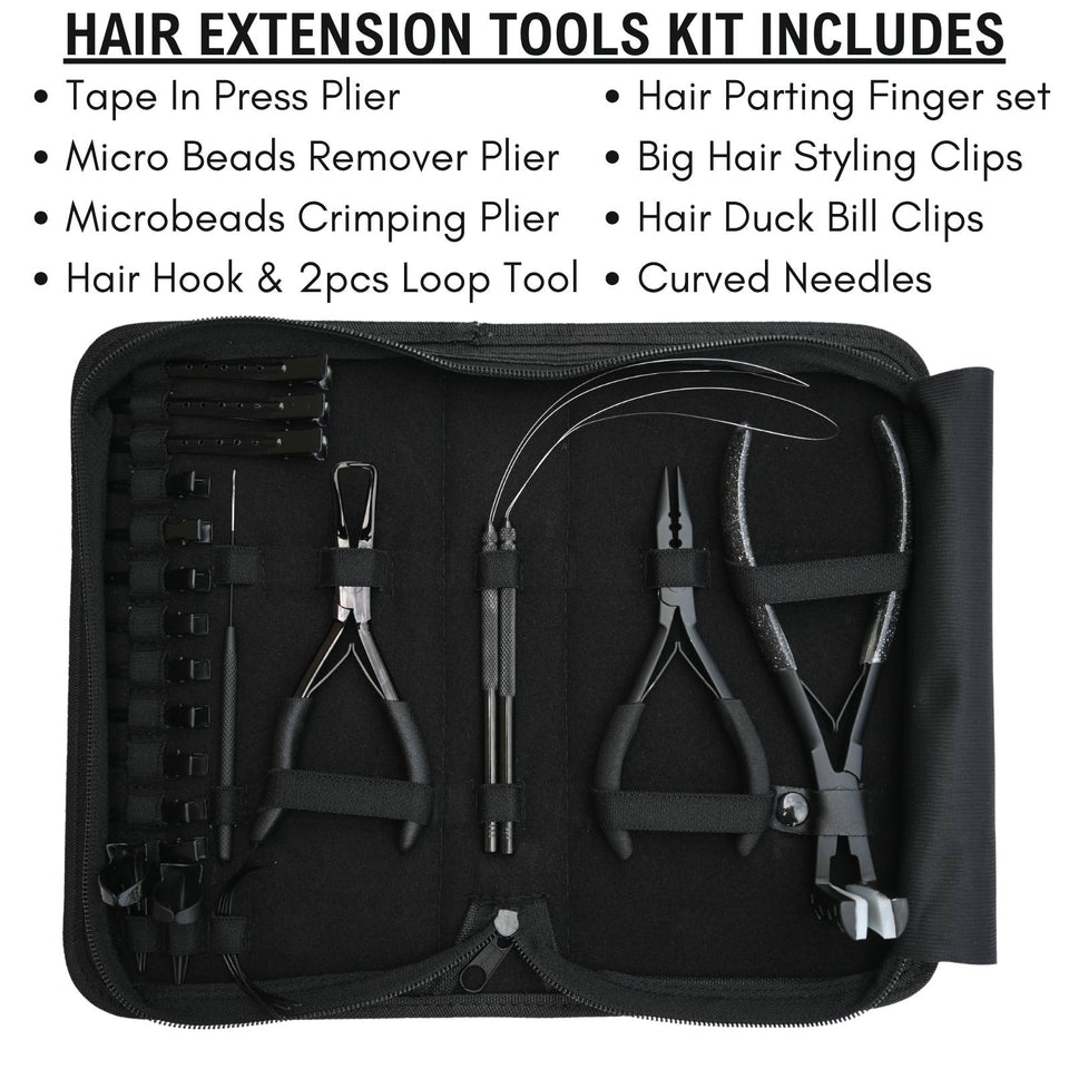 Tape-In Hair Extension Kit with Crimping Pliers, Loop Tools & Duck Bill Clips Parting Finger - Cross Edge Corporation