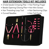 Pink Gold Hair Extension Tool Kit with 2 Hole Crimping & Bead Opening Pliers - Cross Edge Corporation