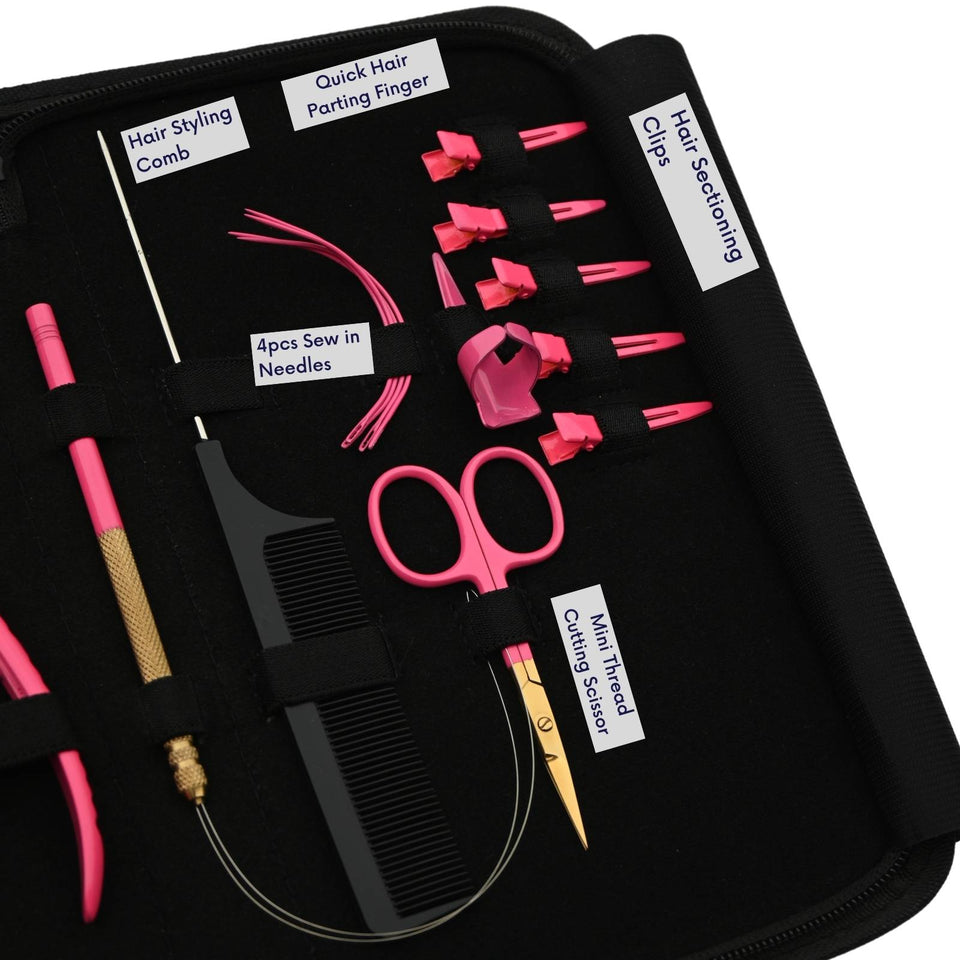 Pink Gold Hair Extension Tool Kit with 2 Hole Crimping & Bead Opening Pliers - Cross Edge Corporation