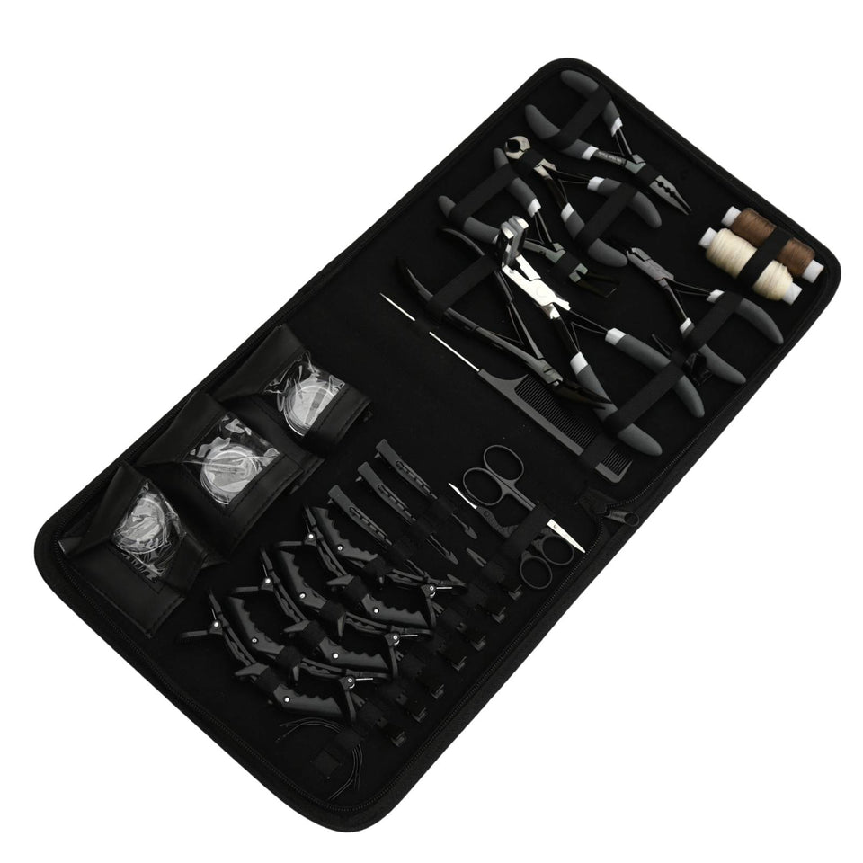 Pro Hair Extension Mega Kit with 7 Inch Micro link Pliers, Tape Tool & Bead Accessories - Cross Edge Corporation