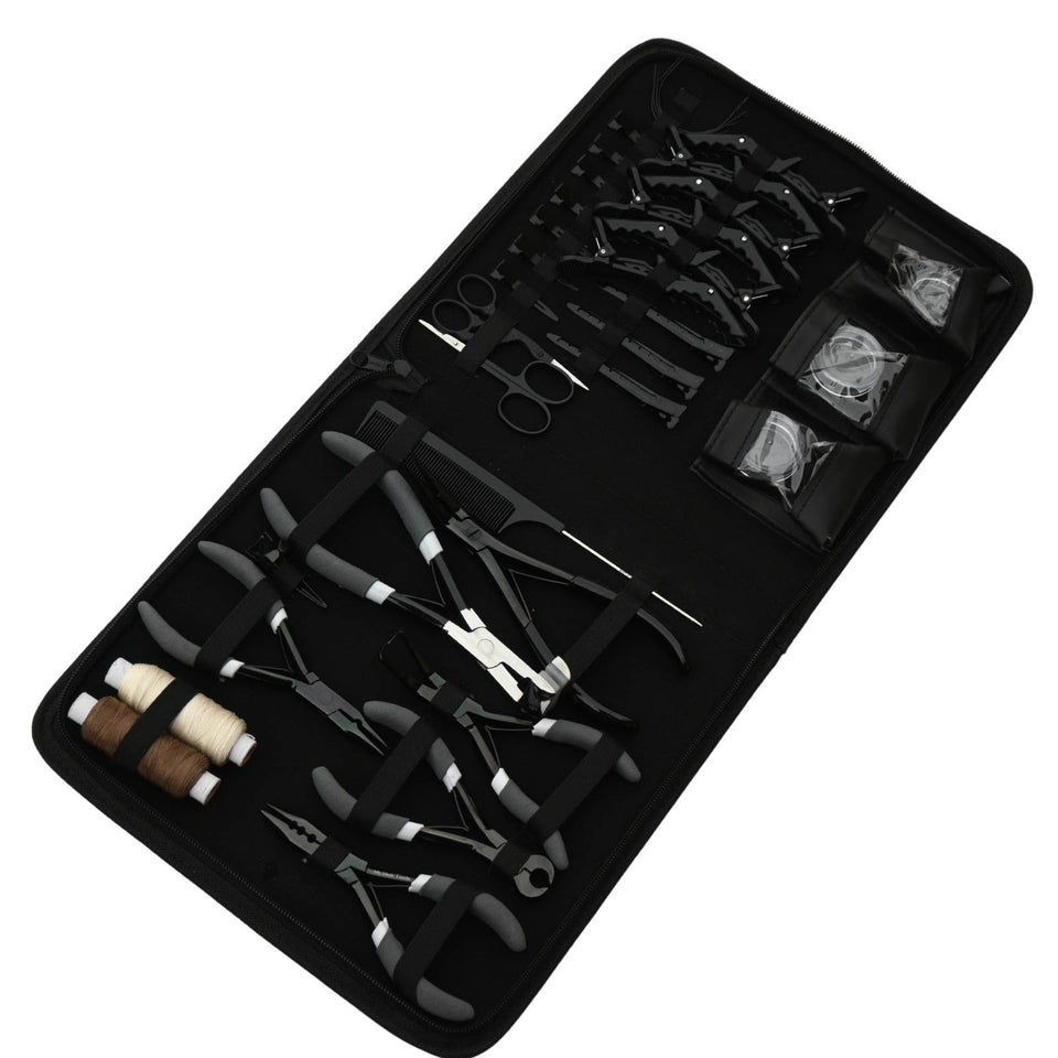 Pro Hair Extension Mega Kit with 7 Inch Micro link Pliers, Tape Tool & Bead Accessories - Cross Edge Corporation