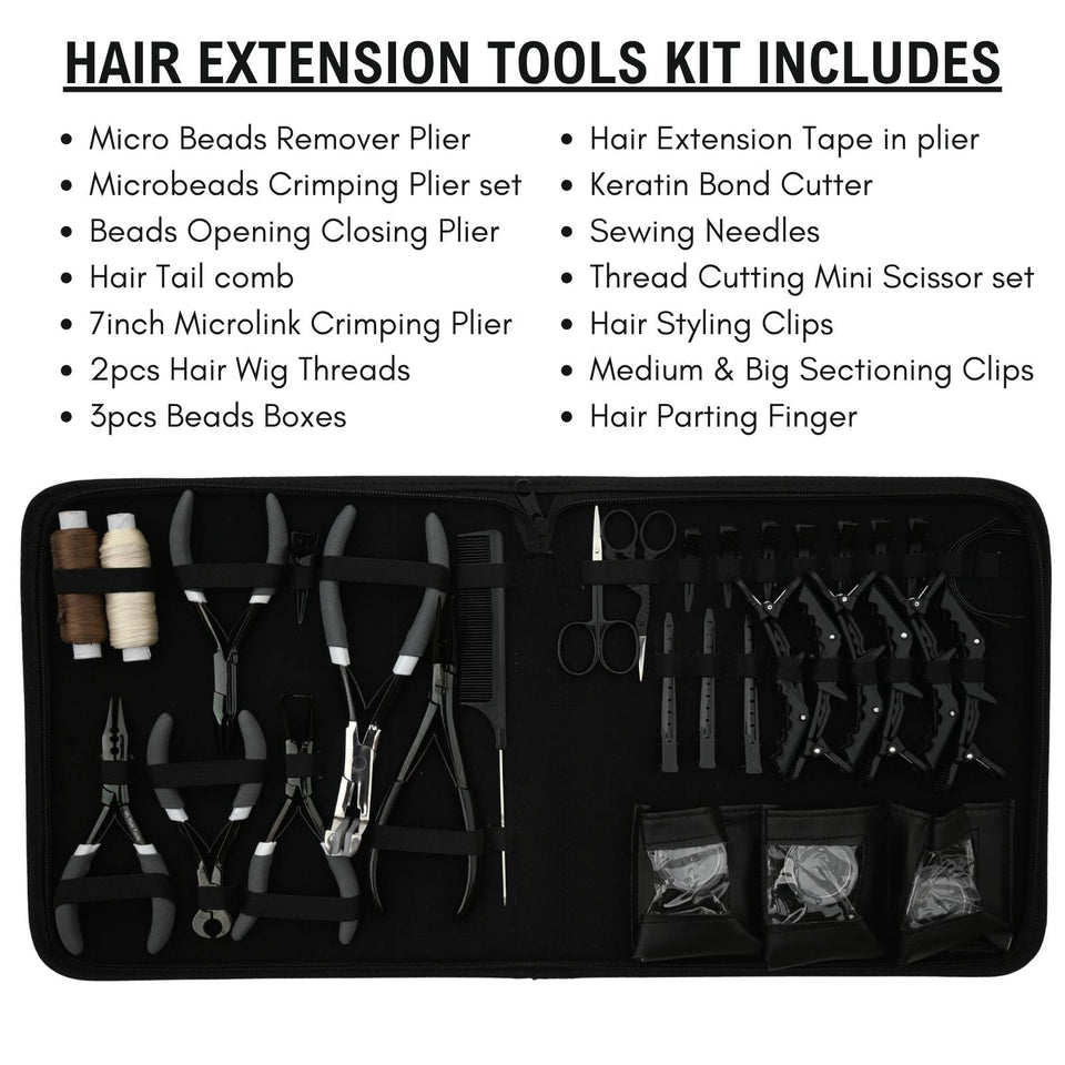 Pro Hair Extension Mega Kit with 7 Inch Micro link Pliers, Tape Tool & Bead Accessories - Cross Edge Corporation