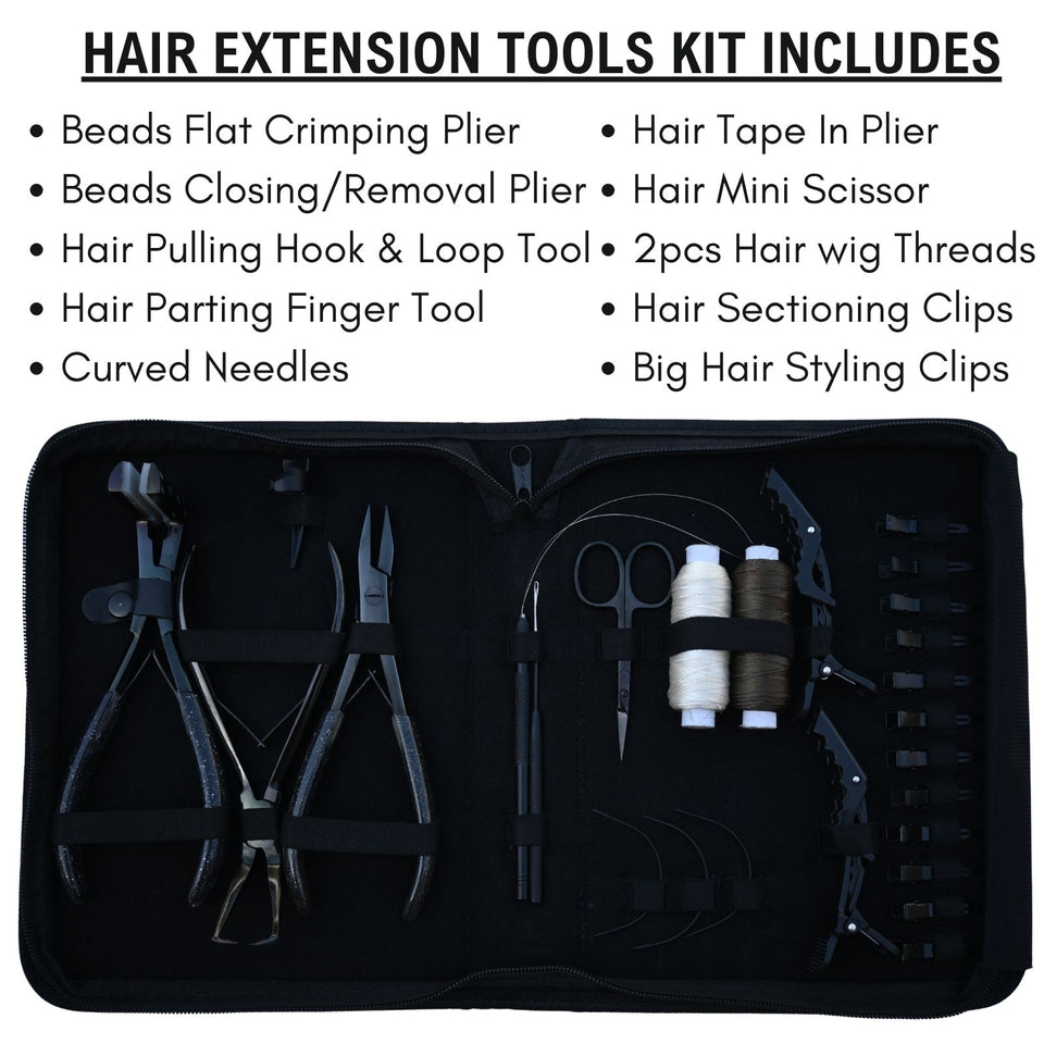 Hair Extension Toolkit with Flat Crimping Pliers, Tape Press Tool & Hook Loop Set - Cross Edge Corporation