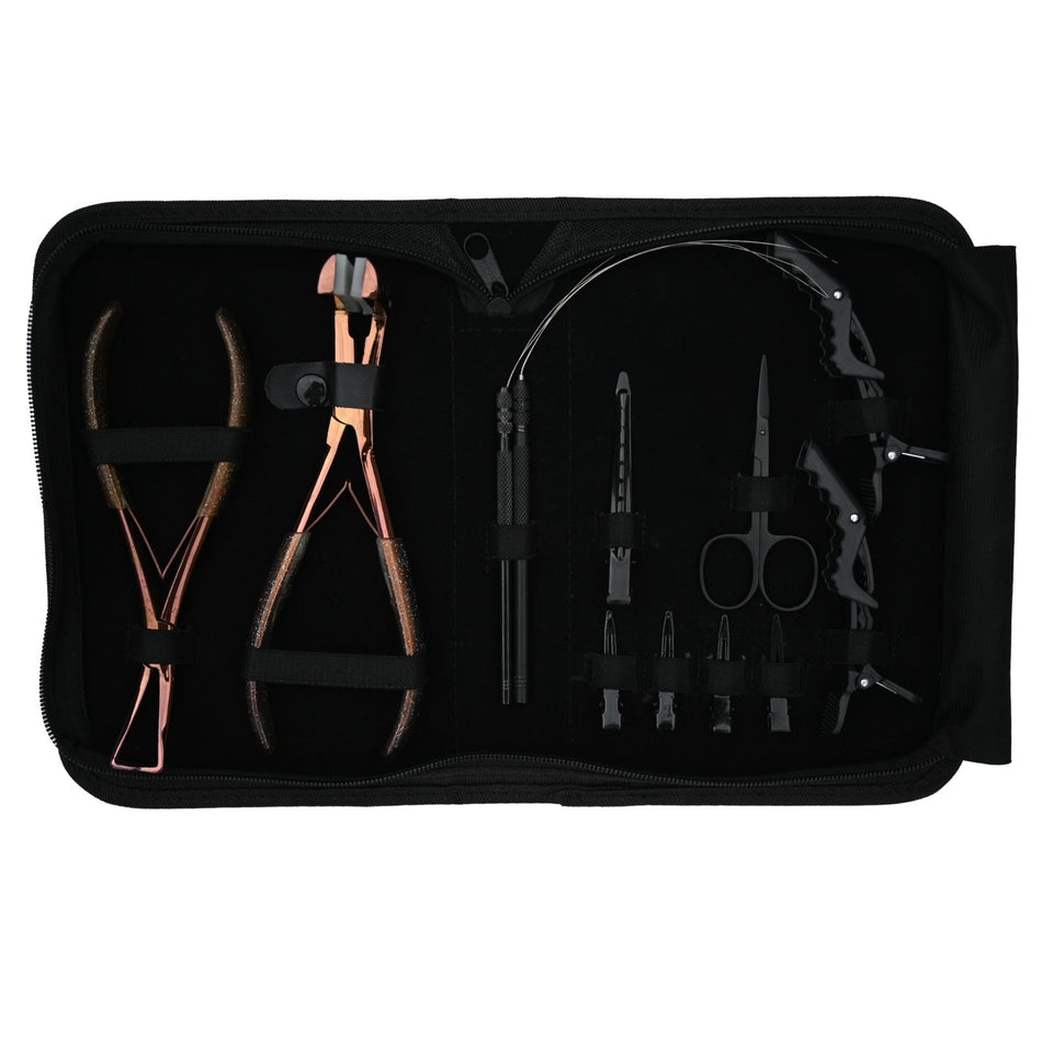 Essential Tape-In Hair Extension Kit with Thread Loop Tools, Styling Clips & Remover Plier - Cross Edge Corporation