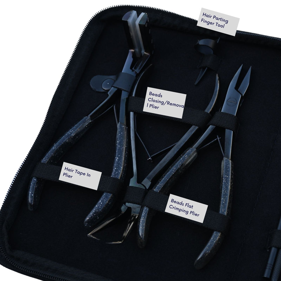 Hair Extension Toolkit with Flat Crimping Pliers, Tape Press Tool & Hook Loop Set - Cross Edge Corporation