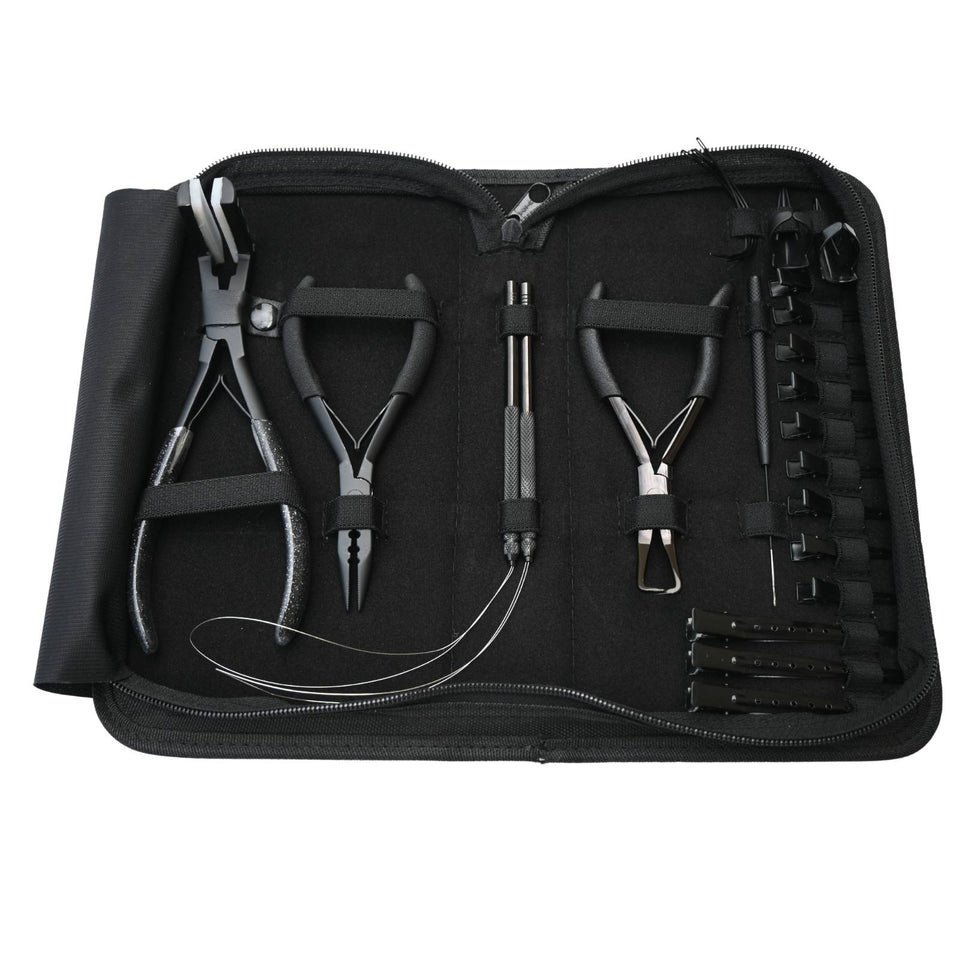 Tape-In Hair Extension Kit with Crimping Pliers, Loop Tools & Duck Bill Clips Parting Finger - Cross Edge Corporation