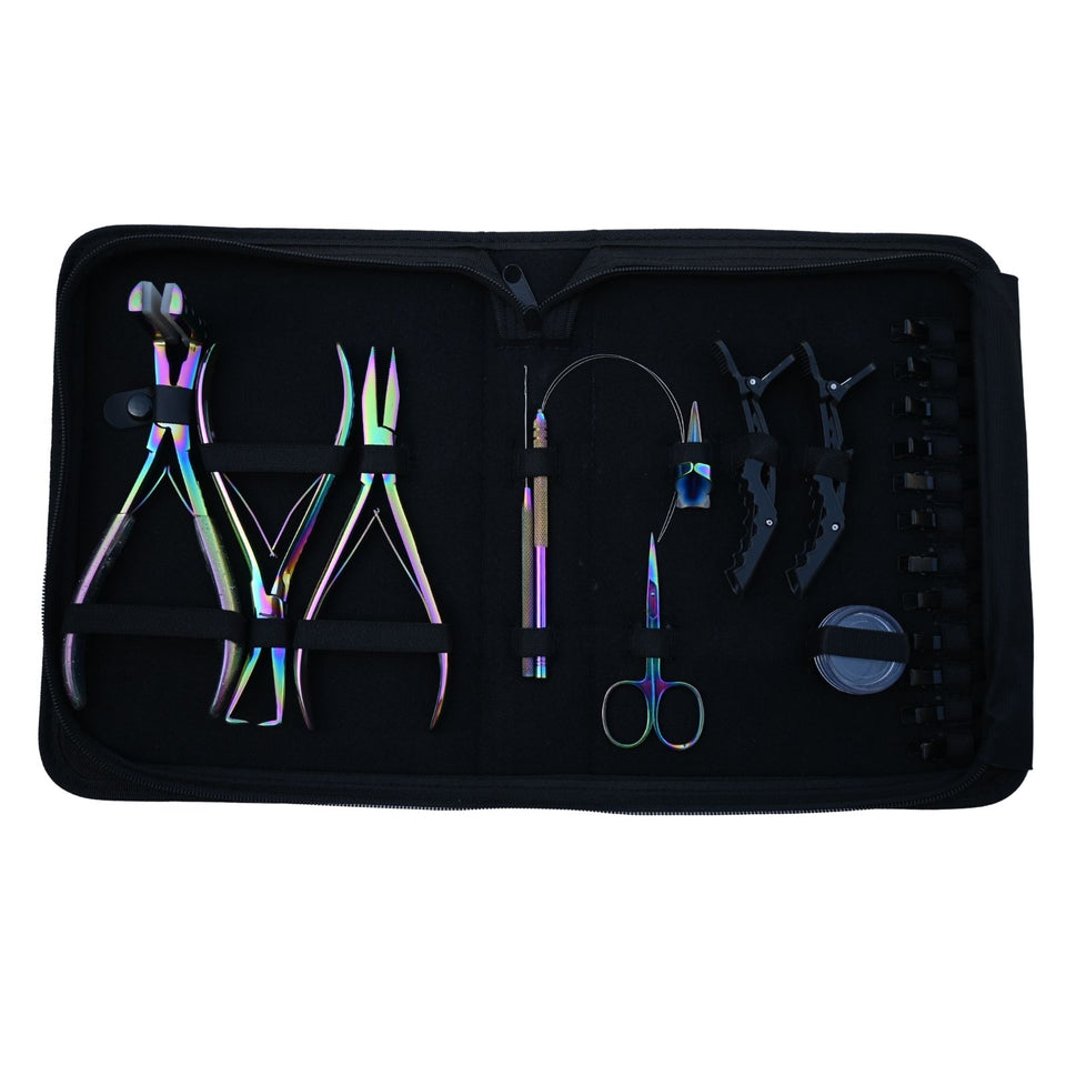 Hair Extension Kit with Flat Crimping Pliers, Tape In Tool & Beads Storage Box - Cross Edge Corporation
