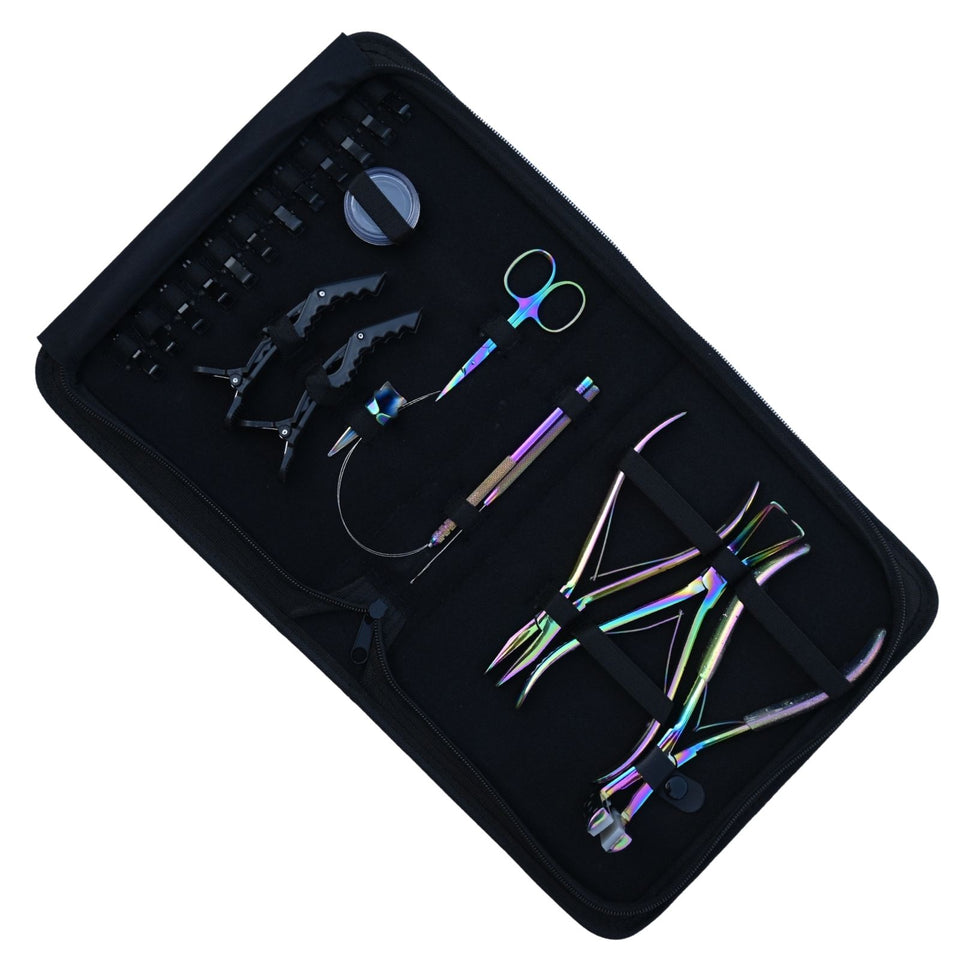 Hair Extension Kit with Flat Crimping Pliers, Tape In Tool & Beads Storage Box - Cross Edge Corporation