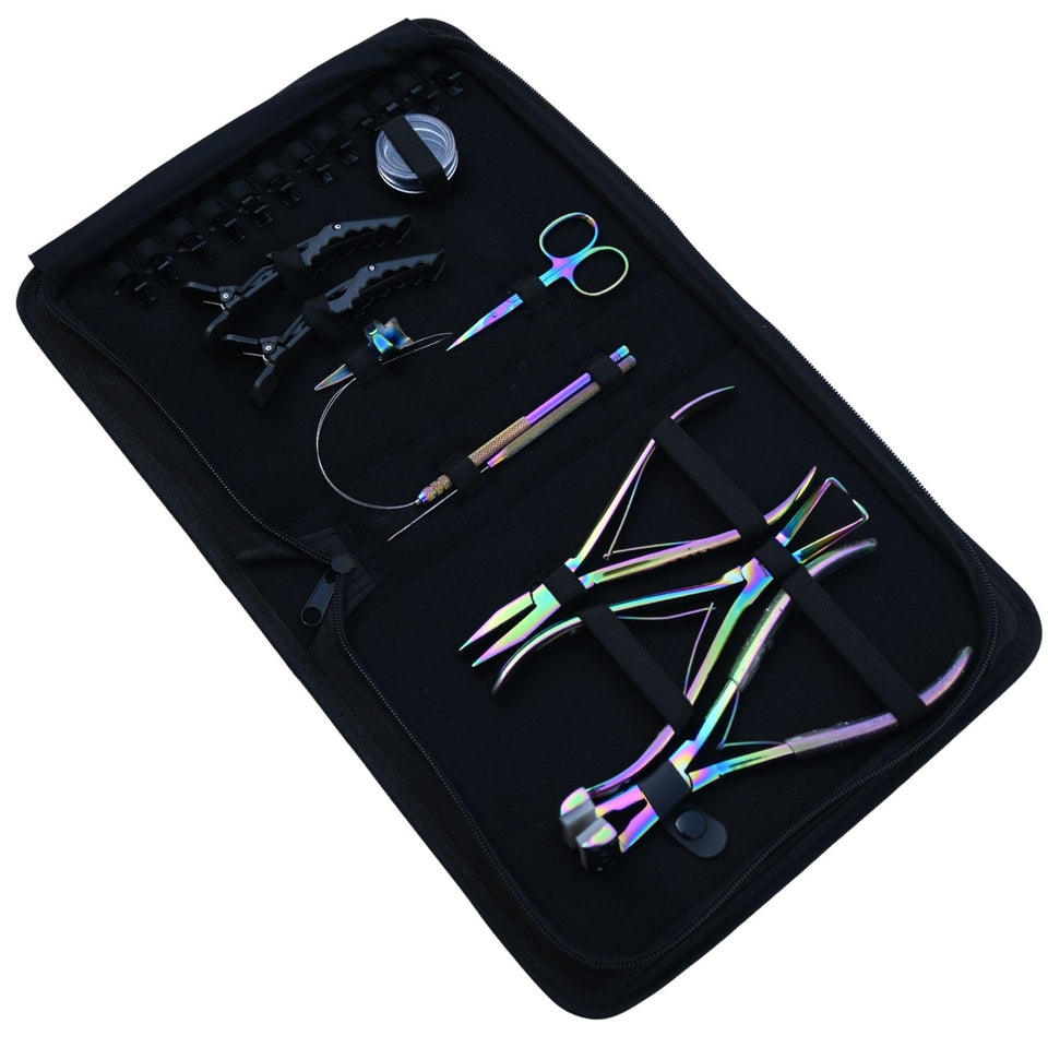 Hair Extension Kit with Flat Crimping Pliers, Tape In Tool & Beads Storage Box - Cross Edge Corporation