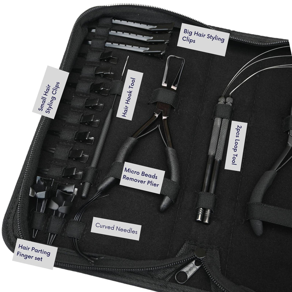 Tape-In Hair Extension Kit with Crimping Pliers, Loop Tools & Duck Bill Clips Parting Finger - Cross Edge Corporation