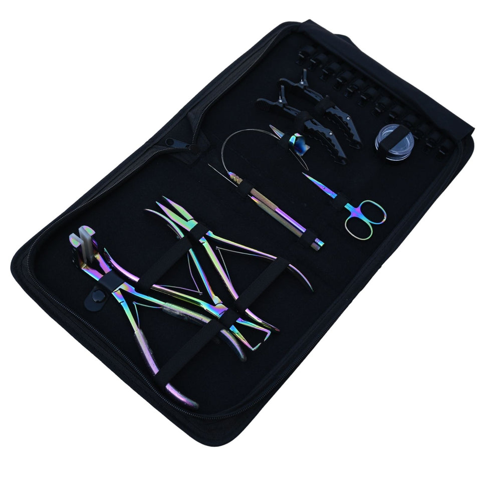 Hair Extension Kit with Flat Crimping Pliers, Tape In Tool & Beads Storage Box - Cross Edge Corporation