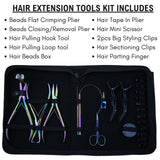 Hair Extension Kit with Flat Crimping Pliers, Tape In Tool & Beads Storage Box - Cross Edge Corporation