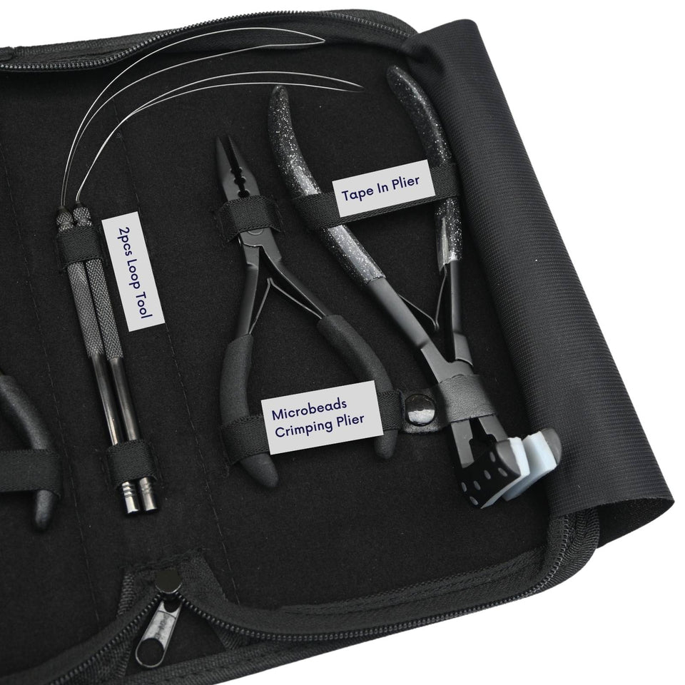 Tape-In Hair Extension Kit with Crimping Pliers, Loop Tools & Duck Bill Clips Parting Finger - Cross Edge Corporation