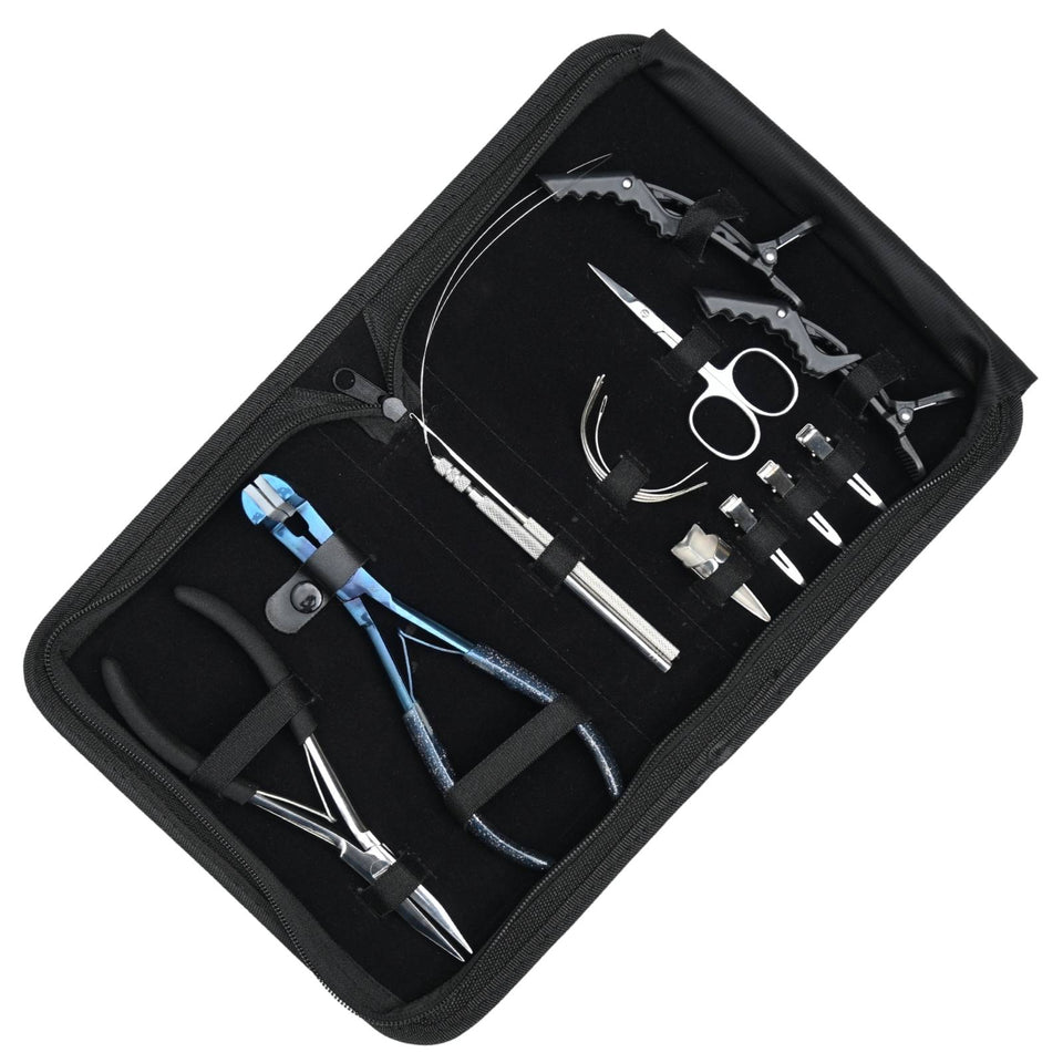 Deluxe Tape-In Hair Extension Kit with Flat Crimping Plier, Loop Tool & Styling Clips - Cross Edge Corporation
