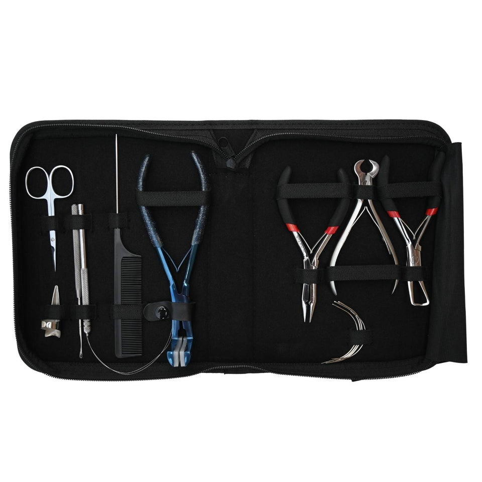 Blue Hair Extension Tool Kit with Tape In Plier, Bond Cutter, Tail Comb & Mini Scissor - Cross Edge Corporation