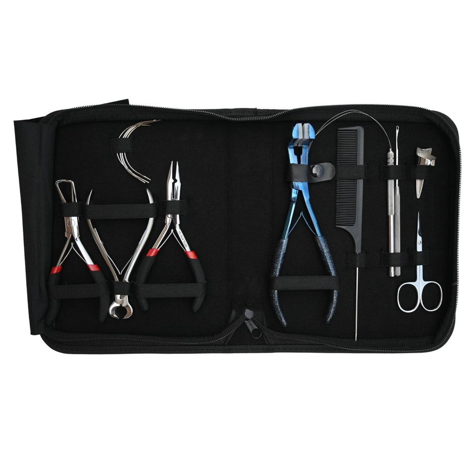 Blue Hair Extension Tool Kit with Tape In Plier, Bond Cutter, Tail Comb & Mini Scissor - Cross Edge Corporation
