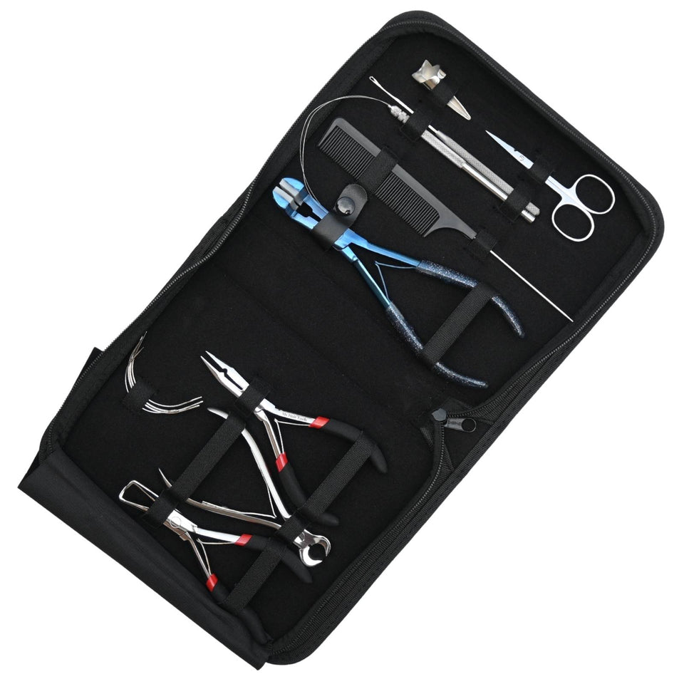 Blue Hair Extension Tool Kit with Tape In Plier, Bond Cutter, Tail Comb & Mini Scissor - Cross Edge Corporation