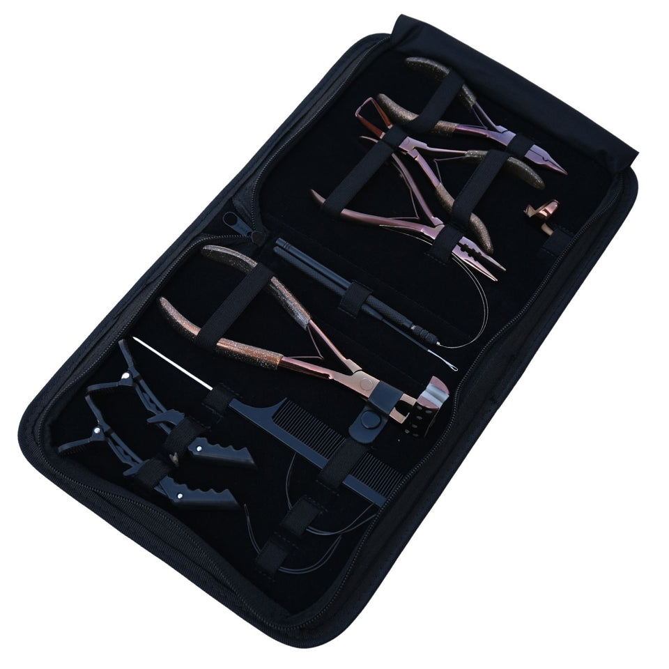 Expert Hair Extension Tool Kit with 3 Hole Crimping Pliers, Tape In Tool & Bead Opener - Cross Edge Corporation