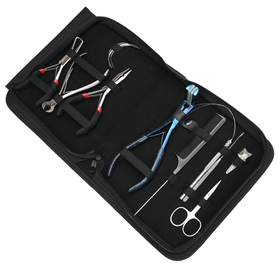 Blue Hair Extension Tool Kit with Tape In Plier, Bond Cutter, Tail Comb & Mini Scissor - Cross Edge Corporation