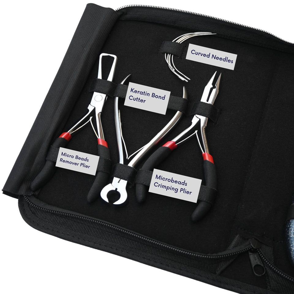 Blue Hair Extension Tool Kit with Tape In Plier, Bond Cutter, Tail Comb & Mini Scissor - Cross Edge Corporation