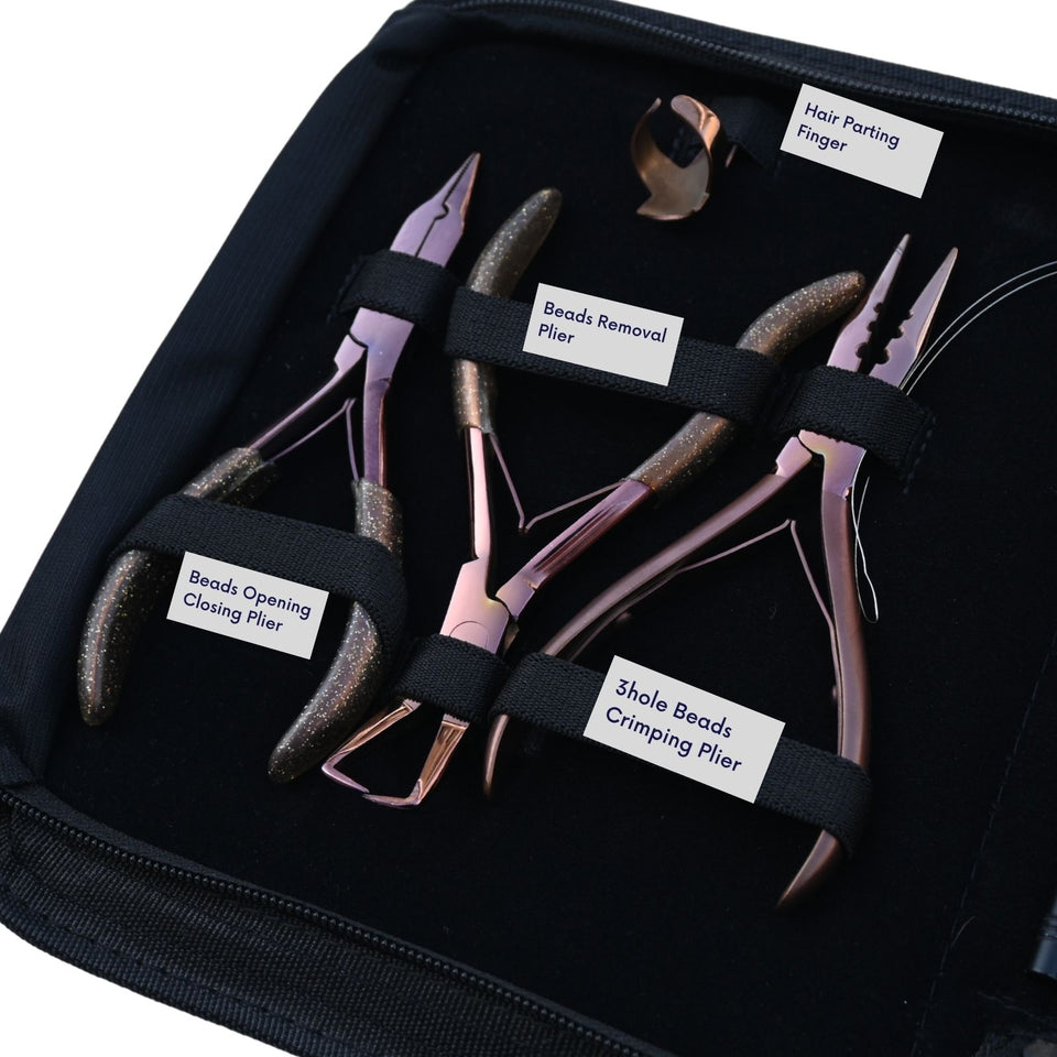 Expert Hair Extension Tool Kit with 3 Hole Crimping Pliers, Tape In Tool & Bead Opener - Cross Edge Corporation