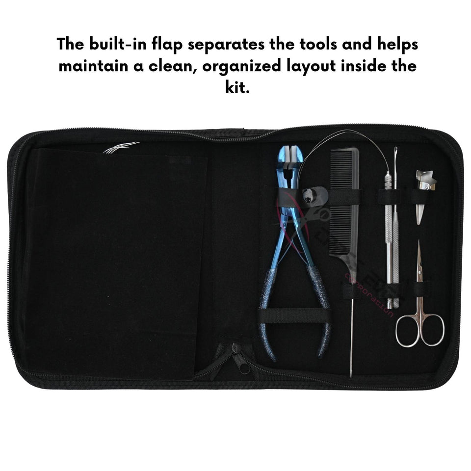 Blue Hair Extension Tool Kit with Tape In Plier, Bond Cutter, Tail Comb & Mini Scissor - Cross Edge Corporation