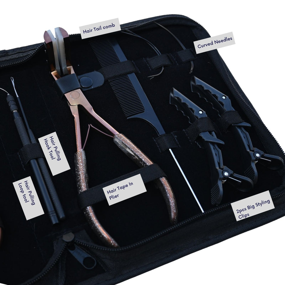 Expert Hair Extension Tool Kit with 3 Hole Crimping Pliers, Tape In Tool & Bead Opener - Cross Edge Corporation