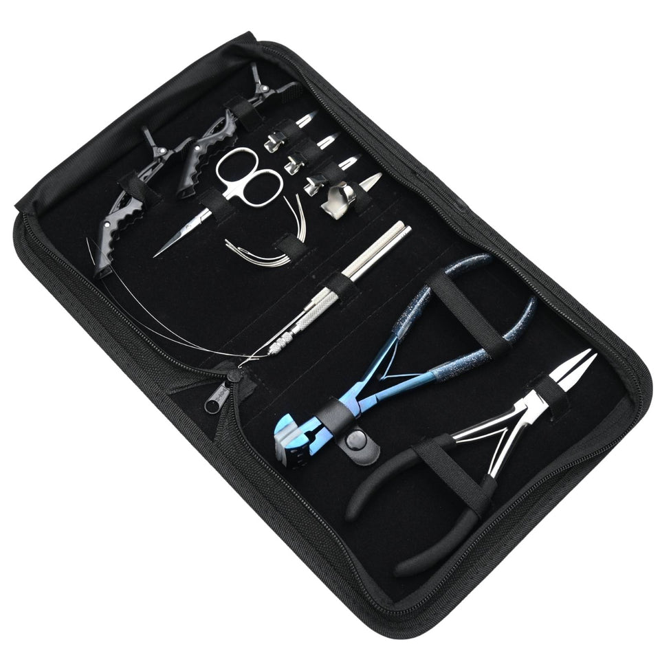 Deluxe Tape-In Hair Extension Kit with Flat Crimping Plier, Loop Tool & Styling Clips - Cross Edge Corporation