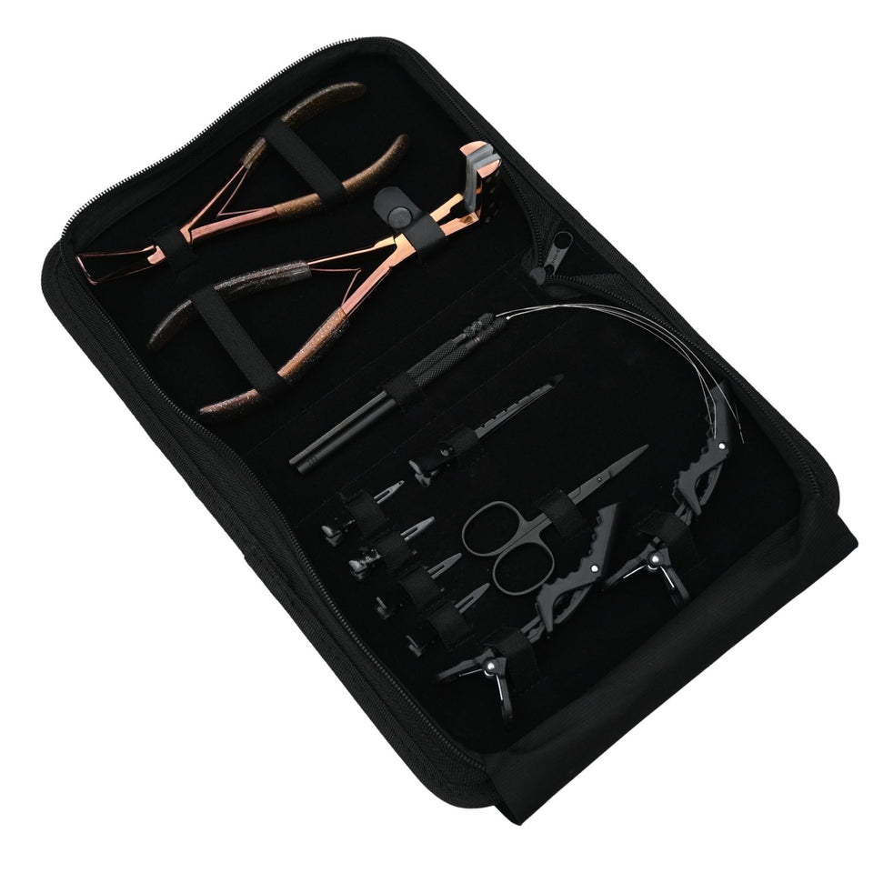 Essential Tape-In Hair Extension Kit with Thread Loop Tools, Styling Clips & Remover Plier - Cross Edge Corporation